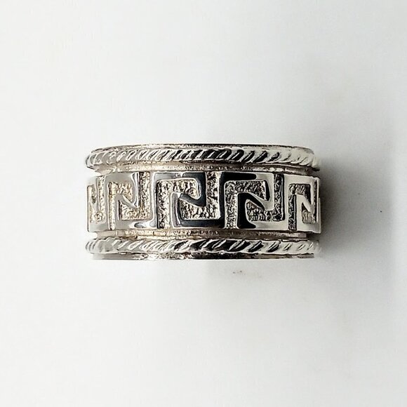 Greek Key Rope Design 925 Sterling Silver Band Ring - Picture 3 of 5